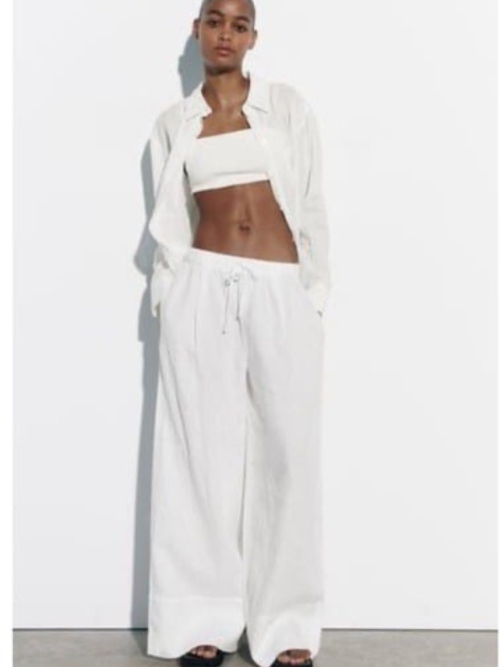 NWOT Zara Women's Linen Wide-Leg Drawstring Pants - Off White (not bright white)